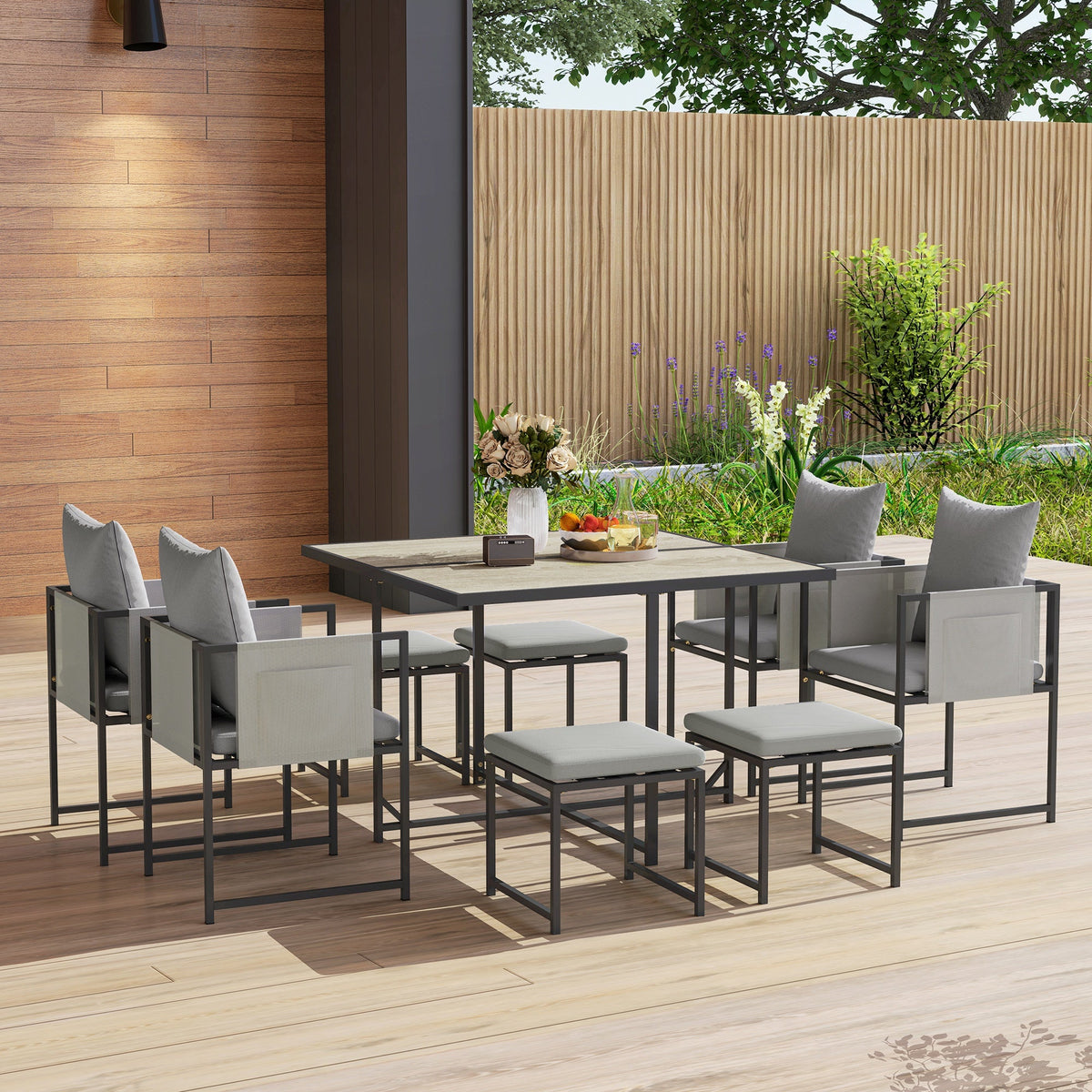 Outsunny 8 Seater Garden Dining Set, Cube Garden Furniture with Cushions