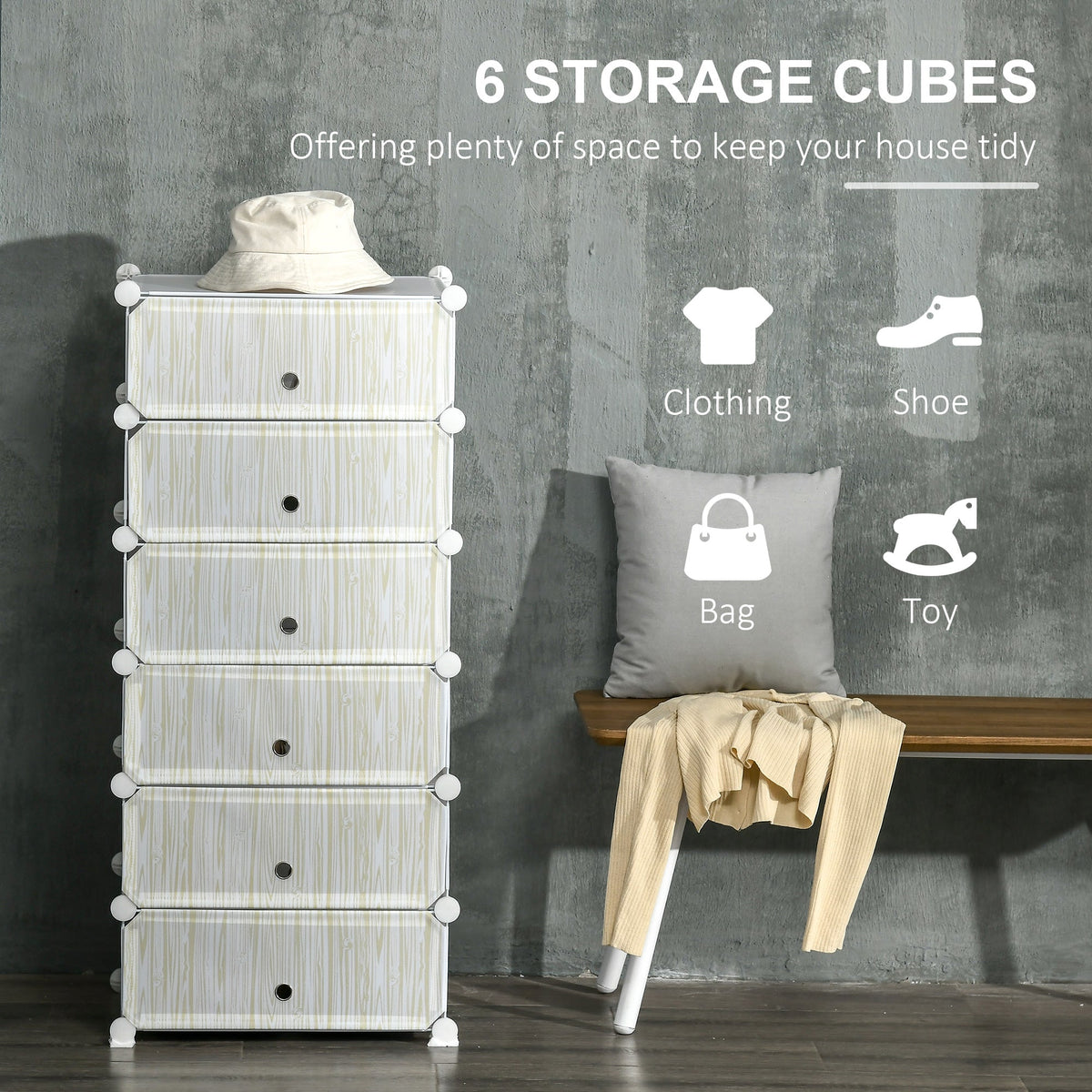 HOMCOM 6 Tier Shoe Rack Plastic Storage Cabinet Modular Shoe Tower White