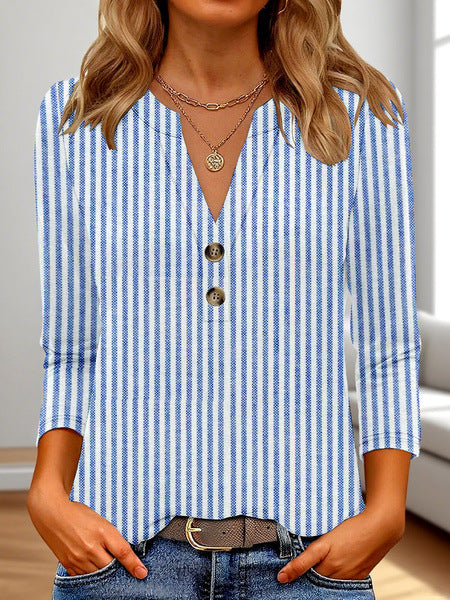 Casual Printed V-neck Top T-shirt Women's Clothing