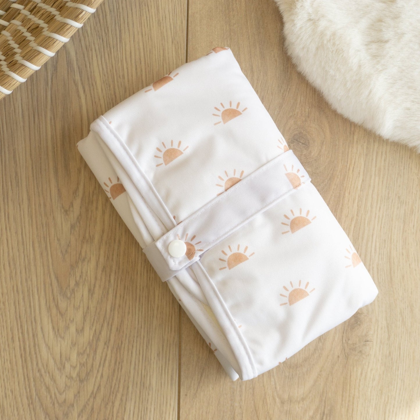 Baby Travel Changing Mats - Sunnies White with Camel