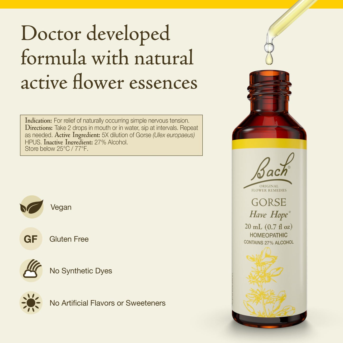 Bach Original Flower Remedies – Gorse (Have Hope) – Emotional Balance, 20mL Dropper – Vegan, Gluten Free, Sugar Free