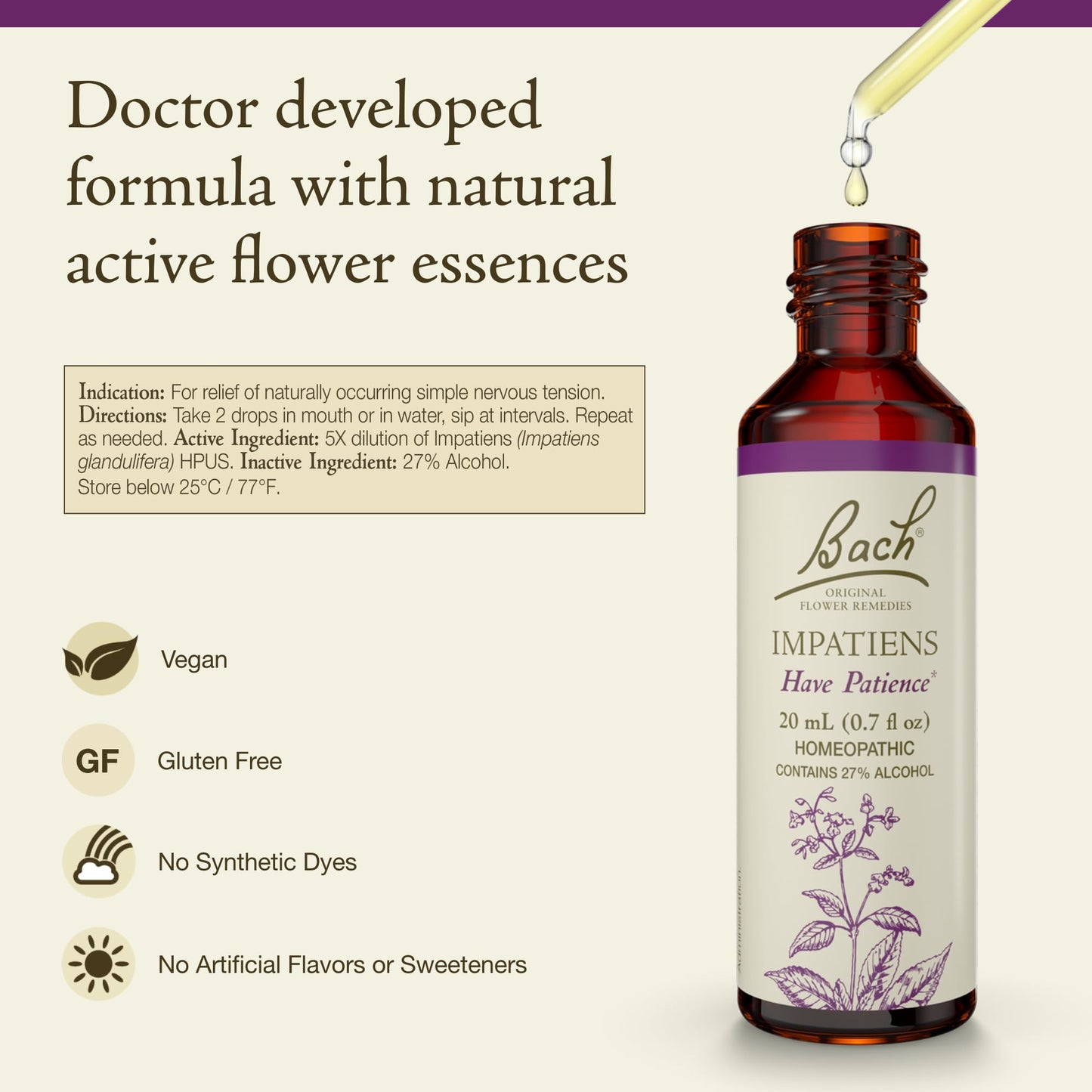 Bach Impatiens Original Flower Remedies – 20mL Dropper (2-Pack) – Have Patience