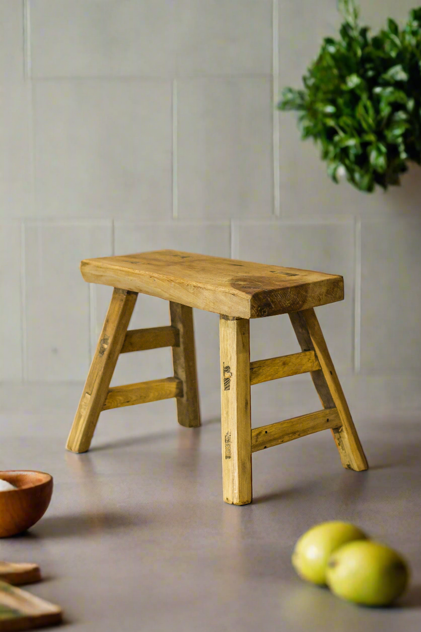 Vintage Rustic Elm Wood Stool - Small - No 20