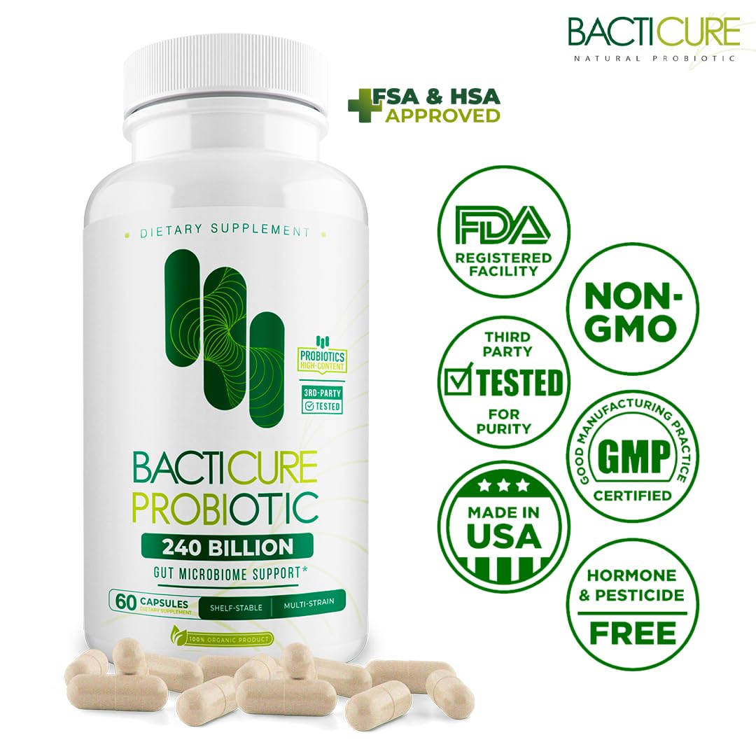 Bacticure Probiotic 240 Capsules | High-CFU Probiotics for Digestion, Gut Health, Immunity & Womens Wellness