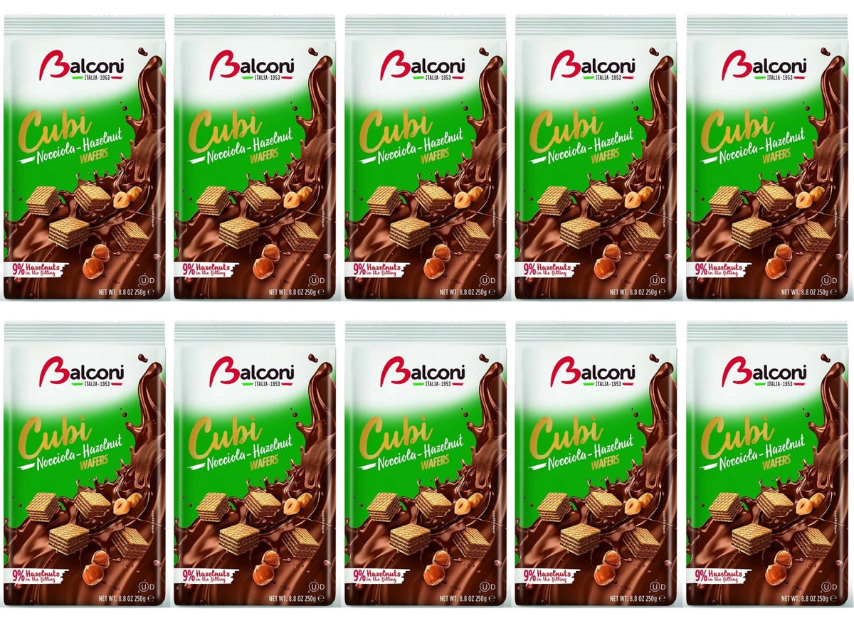 10 x Balconi Cubi Wafer Bag Hazelnut - 250GM