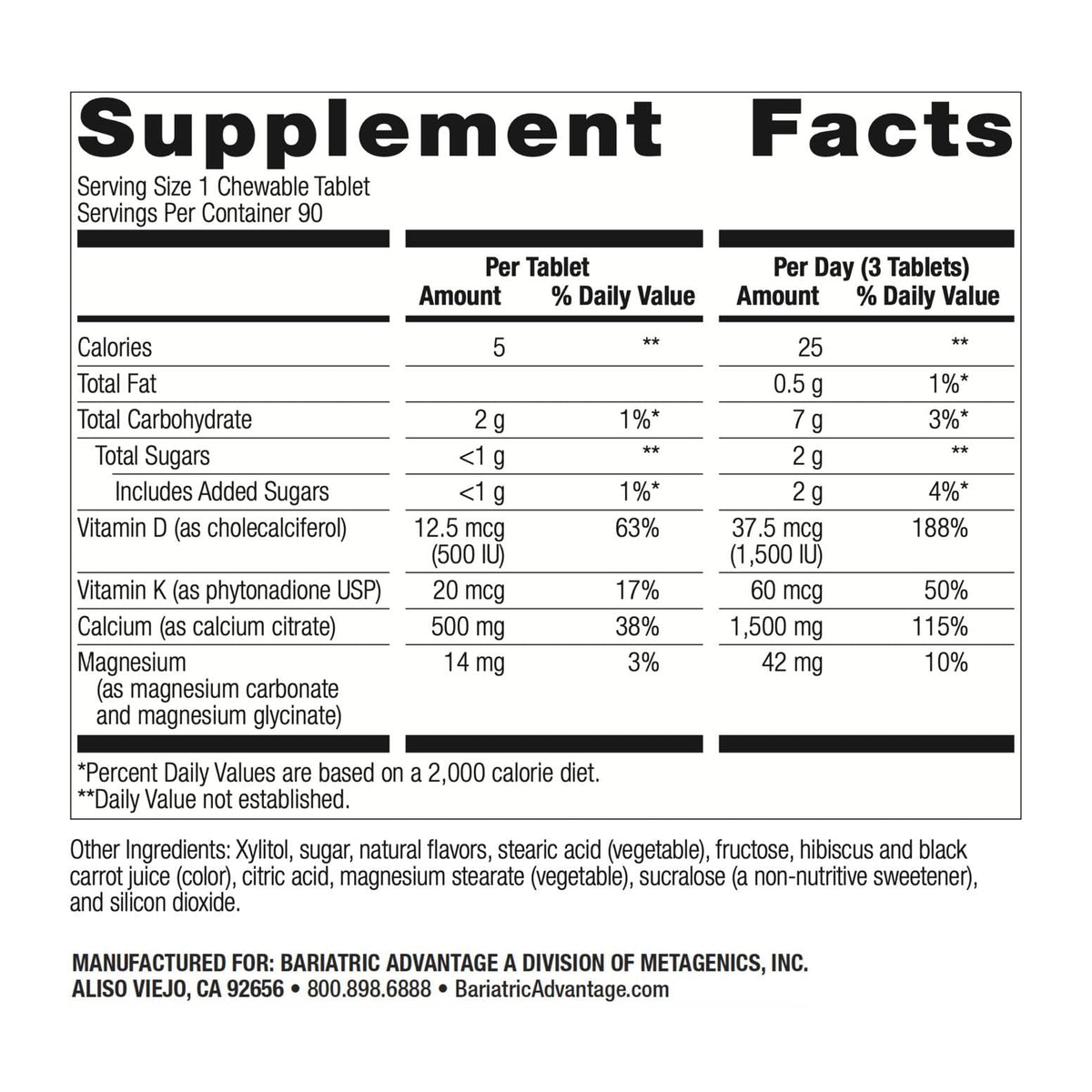 Bariatric Advantage Calcium Citrate Chewable 500 mg – Wild Cherry, 90 Count | Bariatric Surgery Bone Health