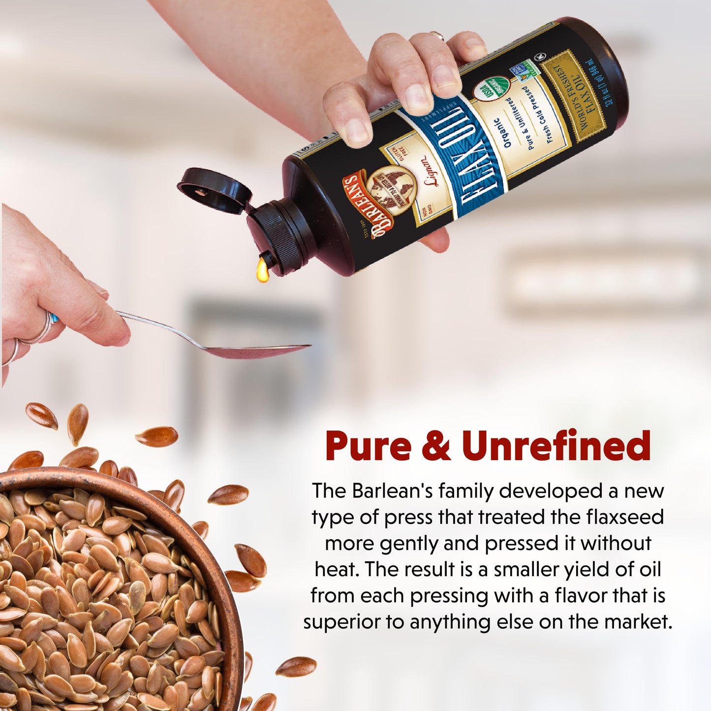 Barlean's Organic Lignan Flaxseed Oil – 12 oz, 7,230 mg ALA, Gluten Free