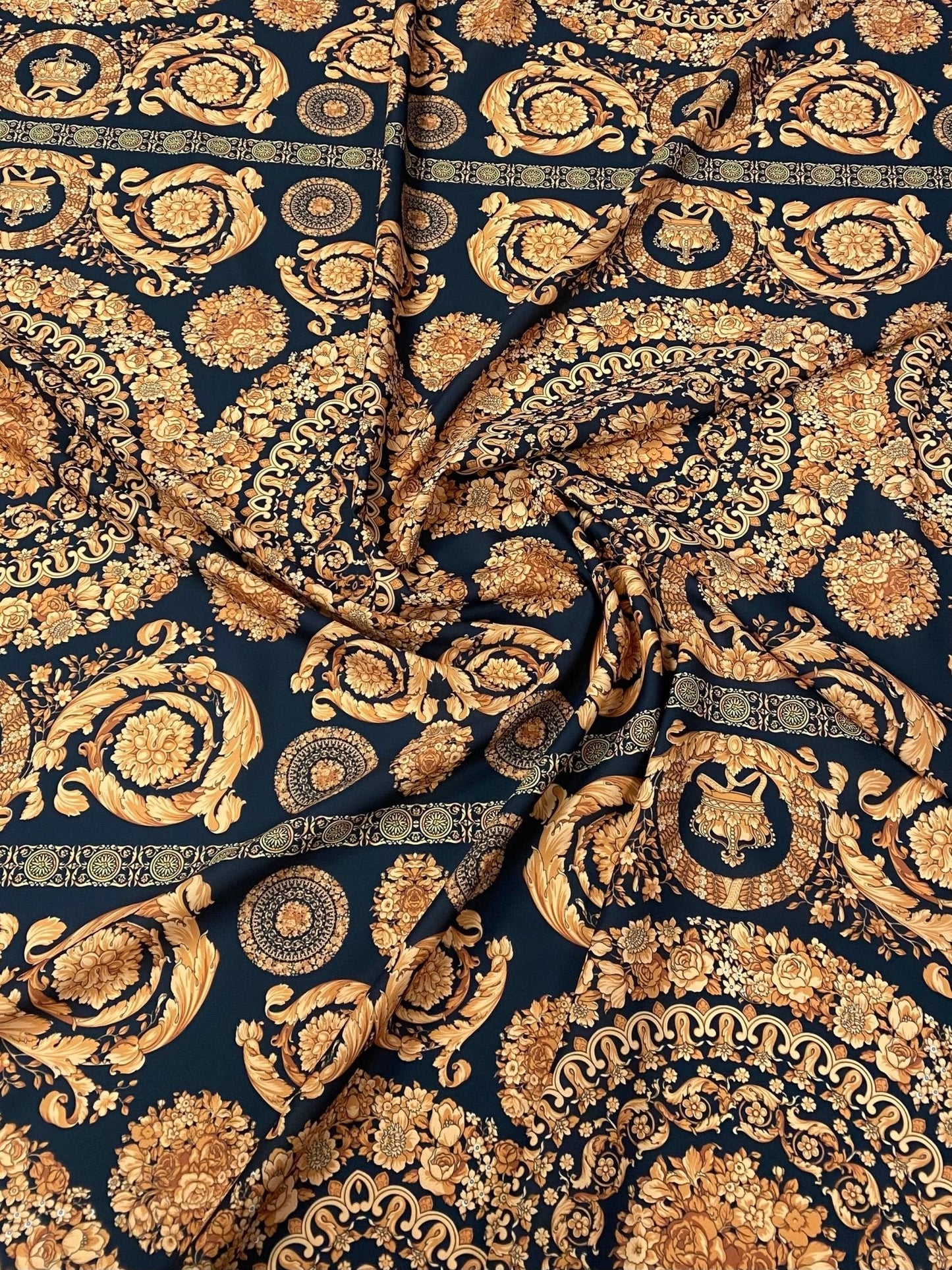 Baroque Black Gold Fabric by Metre