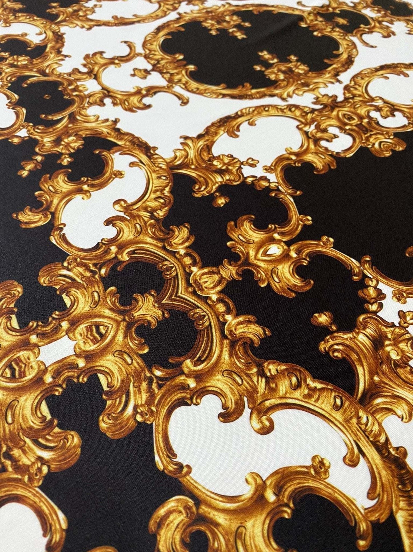 Baroque Black White Gold Patterned Fabric