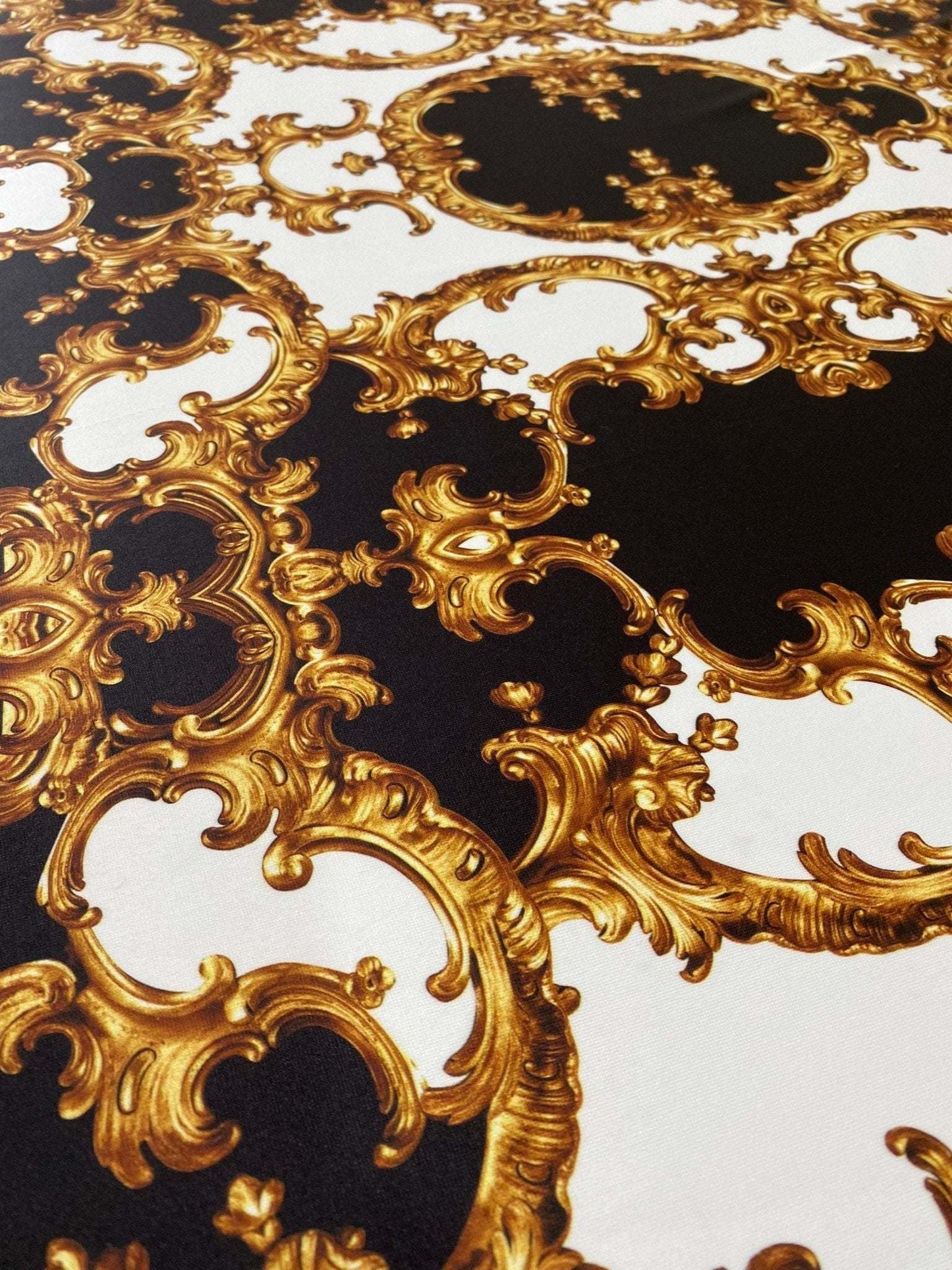 Baroque Black White Gold Patterned Fabric