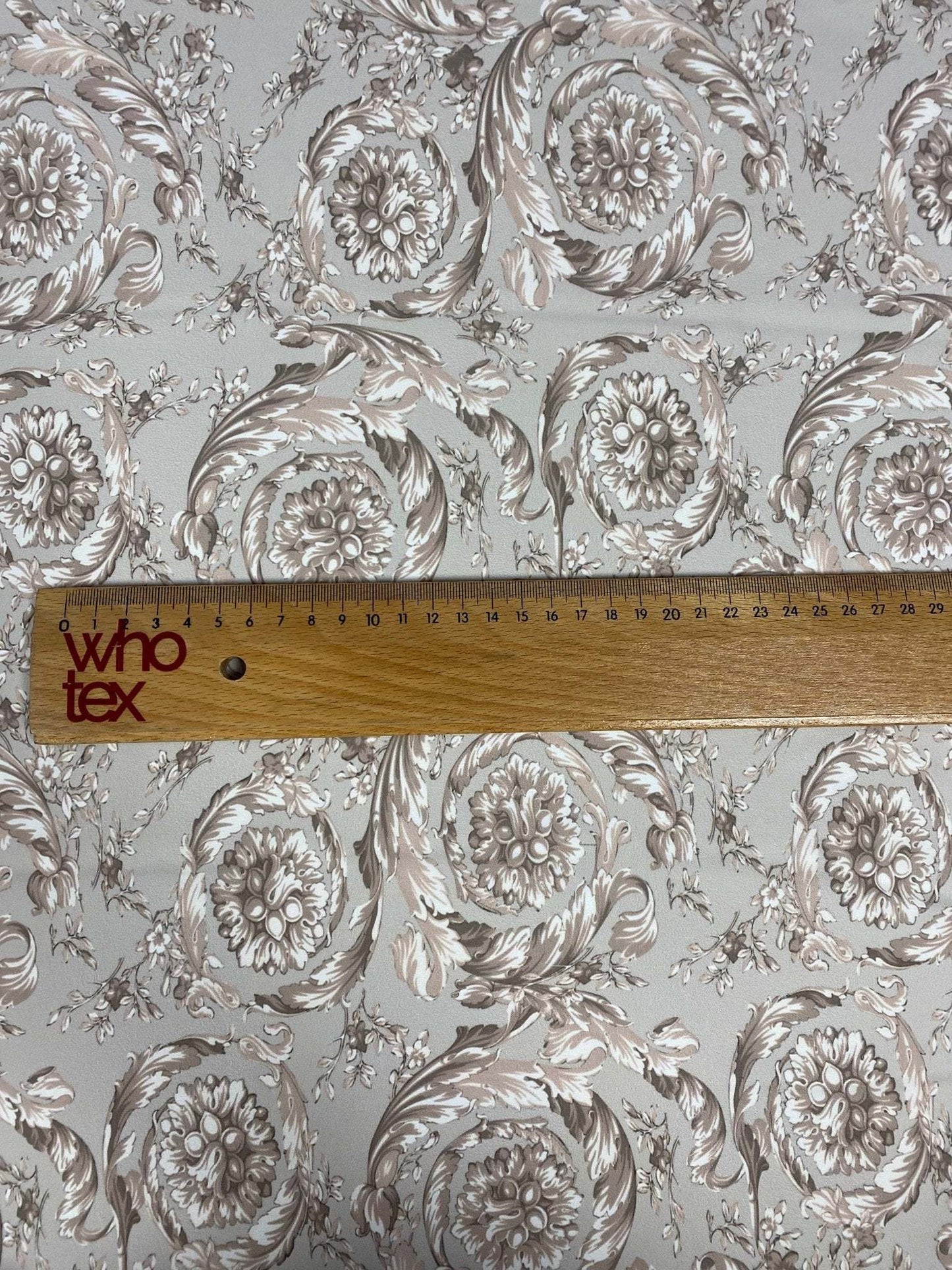 Baroque Floral Damask Fabric in Beige and Taupe by Metre