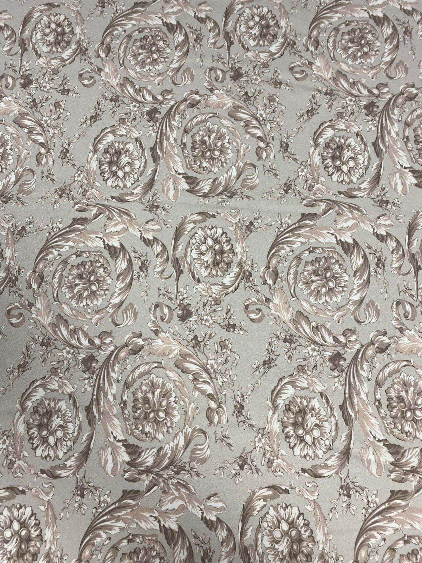 Baroque Floral Damask Fabric in Beige and Taupe by Metre