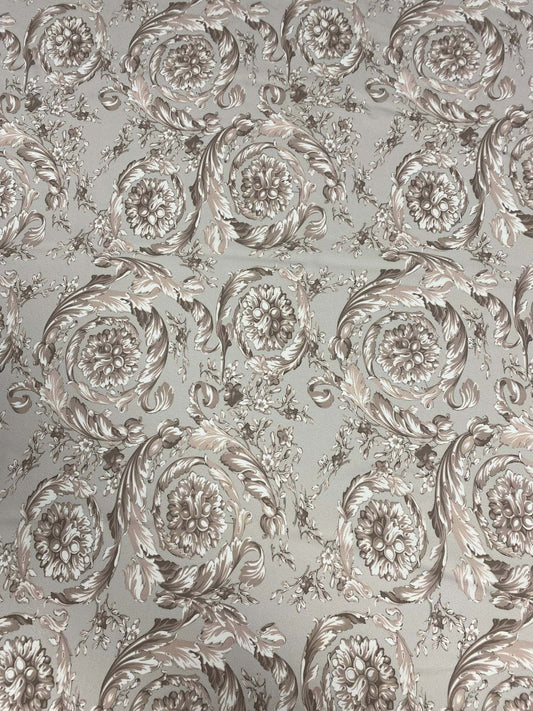 Baroque Floral Damask Fabric in Beige and Taupe – Fabric by Metre, Multiple Options for Sewing & Dressmaking