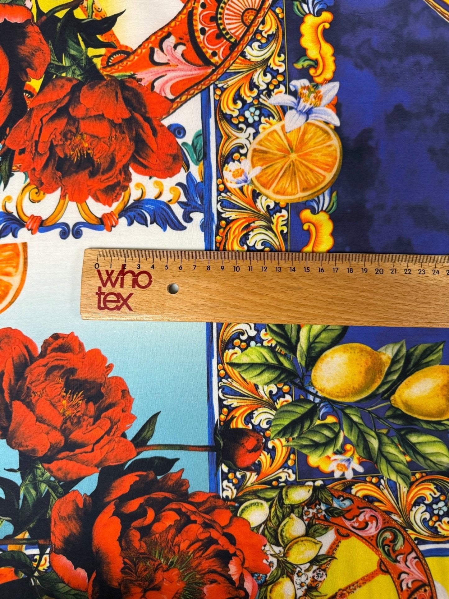 Baroque Floral & Lemons Organic Cotton Poplin Fabric by the Metre