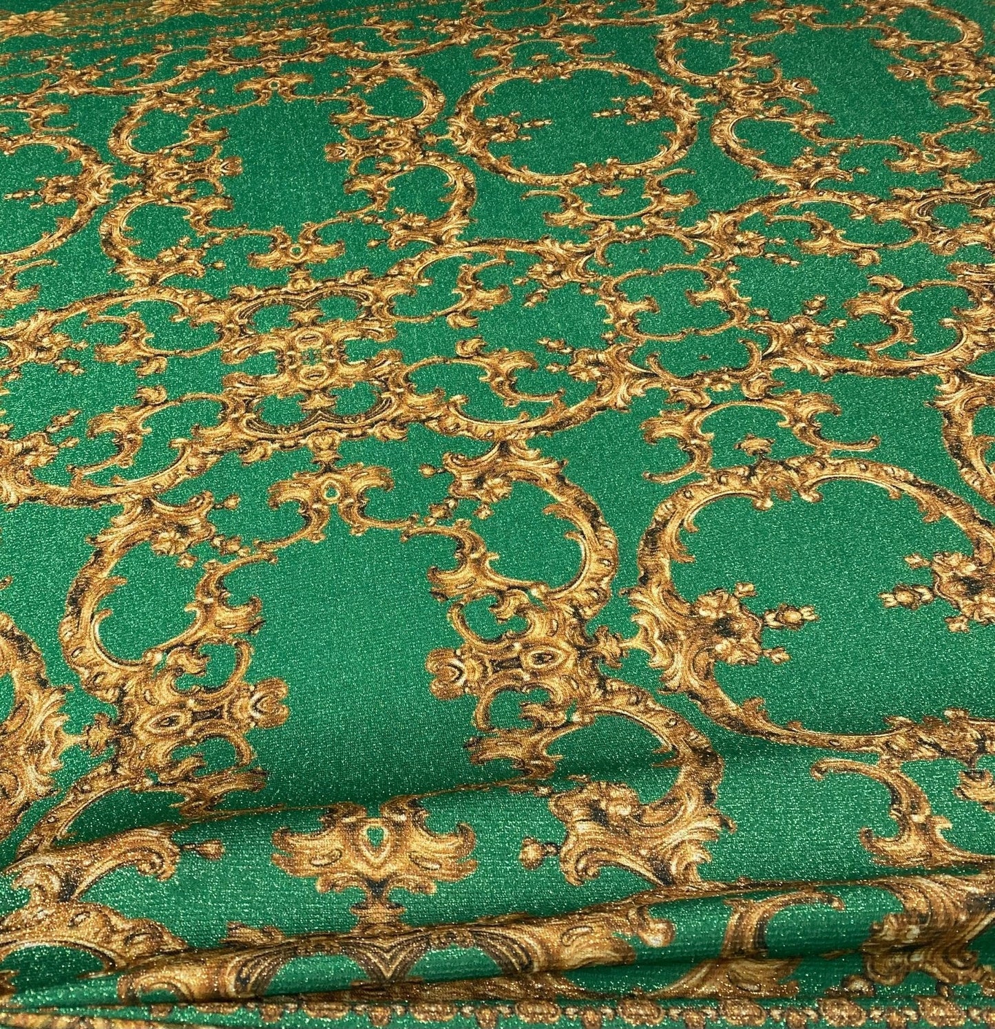 Baroque Green Gold Print Fabric Sold by Metre