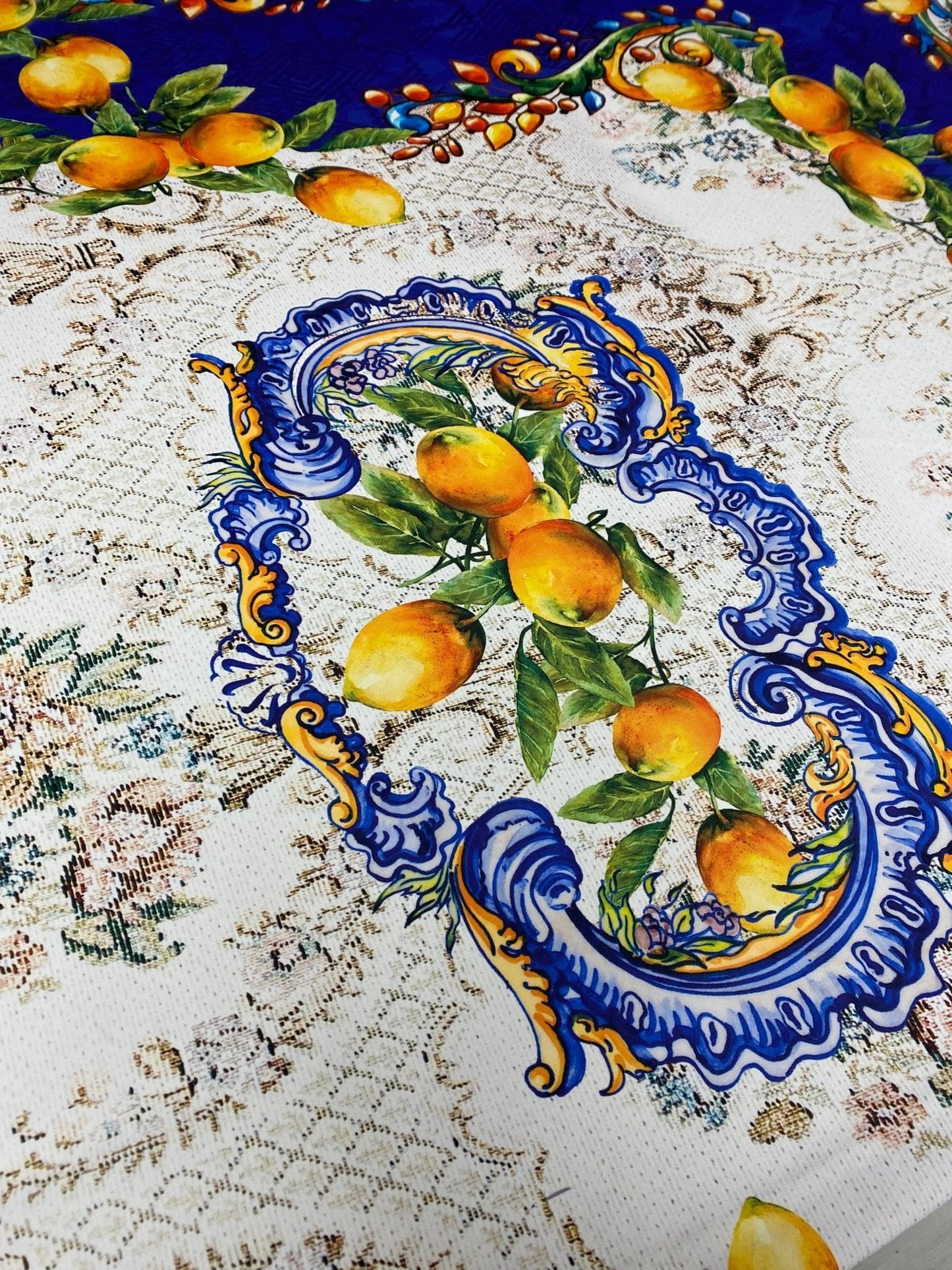 Baroque Lemon & Cherub Crepe Fabric by the Metre – Luxury