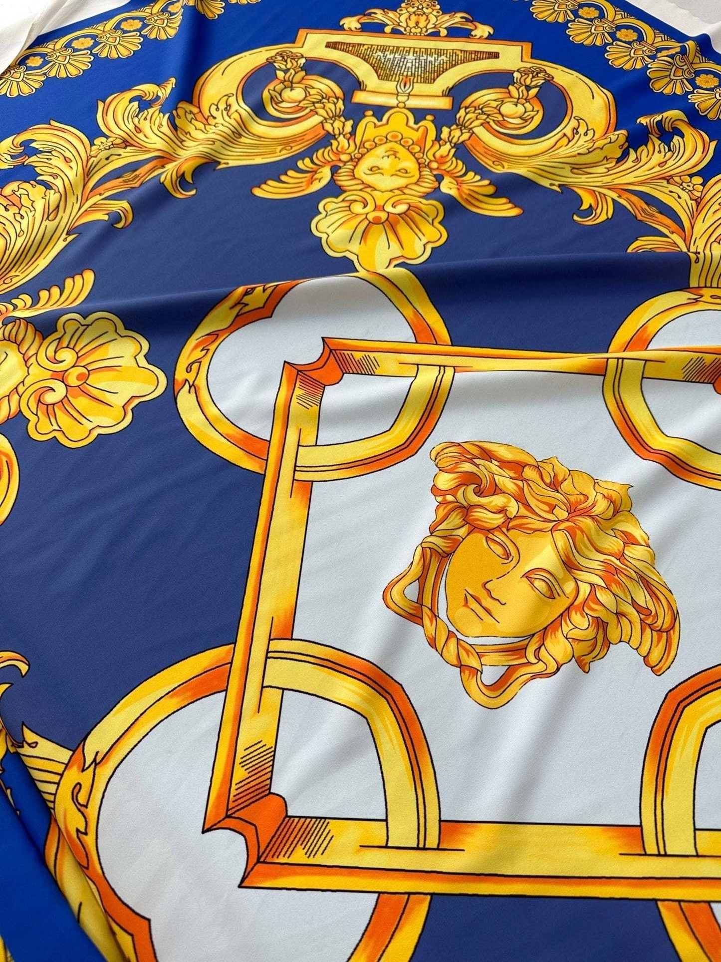Baroque Gold Pattern Fabric on Royal Blue Background Fabric by Metre
