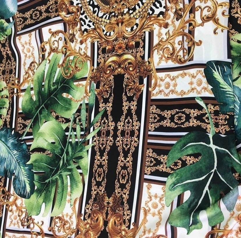 Baroque Tropical Green and Gold Fabric by Metre
