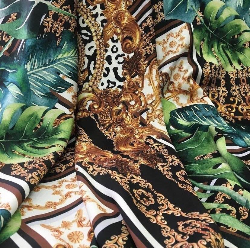 Baroque Tropical Green and Gold Fabric – Custom Printed Fabric, Choose Material by Metre