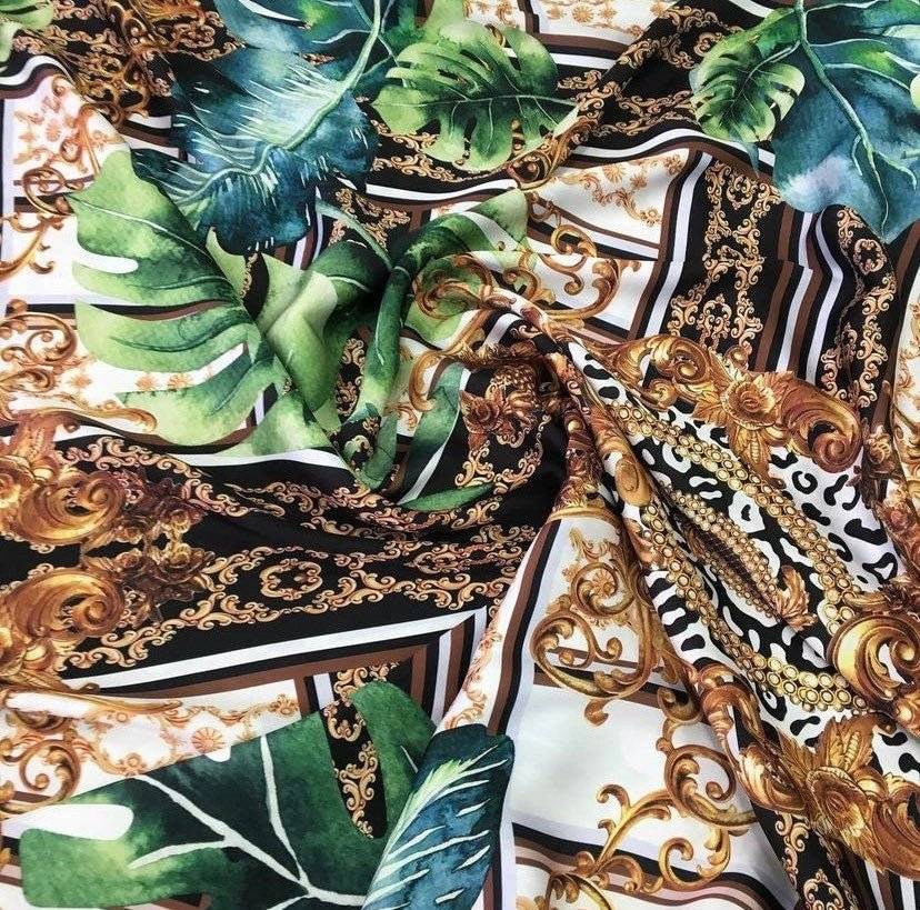 Baroque Tropical Green and Gold Fabric – Custom Printed Fabric, Choose Material by Metre