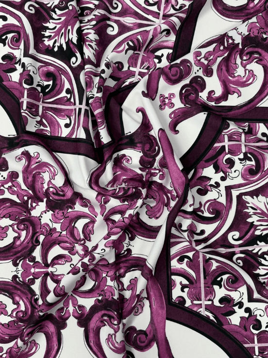 Baroque Style Purple Ornamental Fabric By Metre