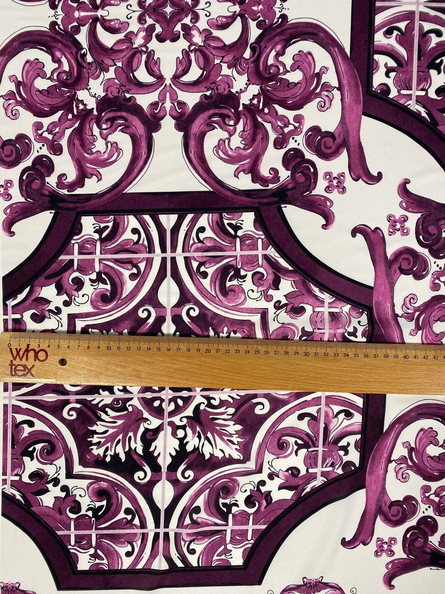 Baroque Style Purple Ornamental Fabric – Available in Satin, Crepe, Spandex & Chiffon | By Metre