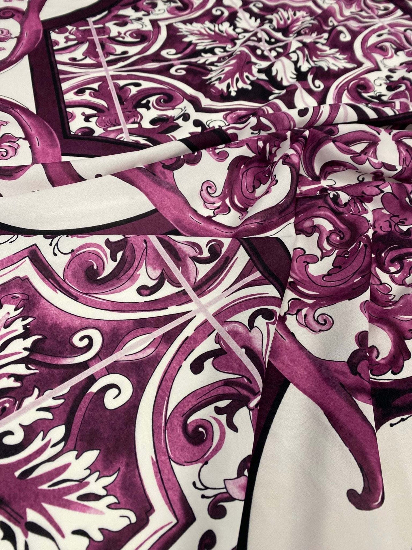 Baroque Style Purple Ornamental Fabric By Metre