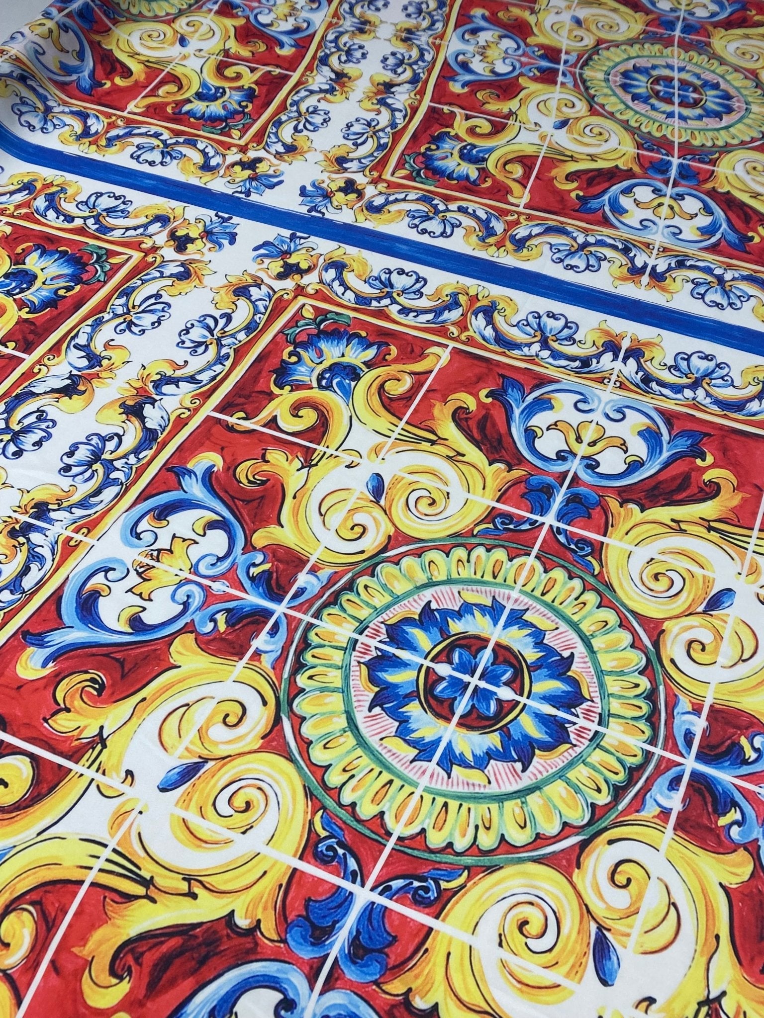 Baroque Tile Print Chiffon Satin Fabric by the Metre