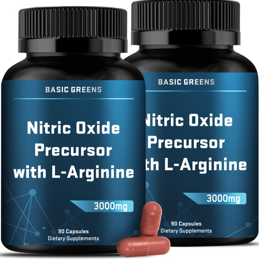 BASIC GREENS L-Arginine 3000mg – Vegan Nitric Oxide Booster for Endurance & Energy | 180 Capsules