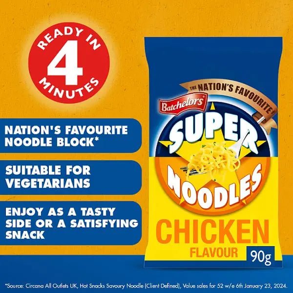 Batchelors Super Noodles Bacon Flavour 90g (Case of 8)