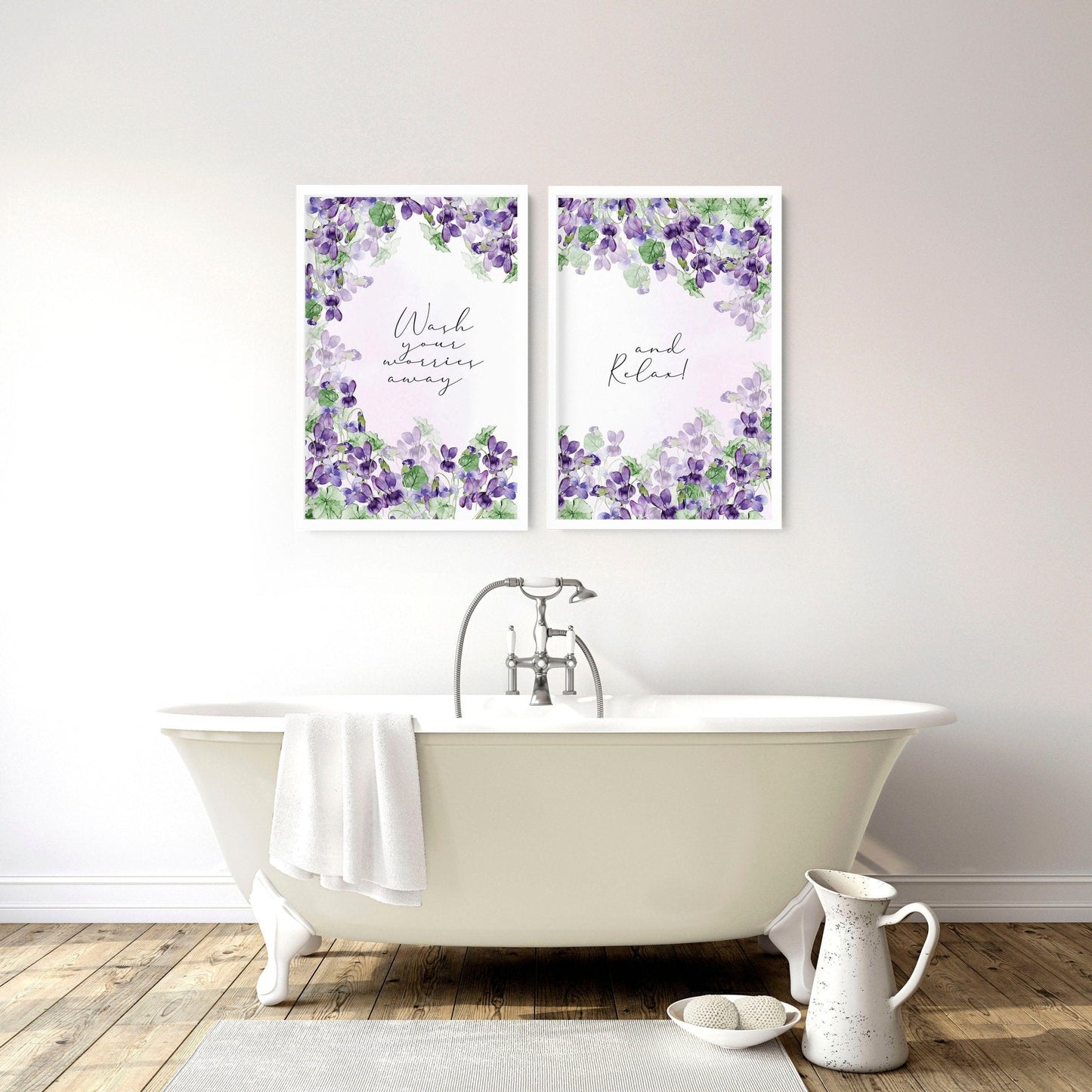 Bath pictures for wall | set of 2 Shabby Chic  wall art prints