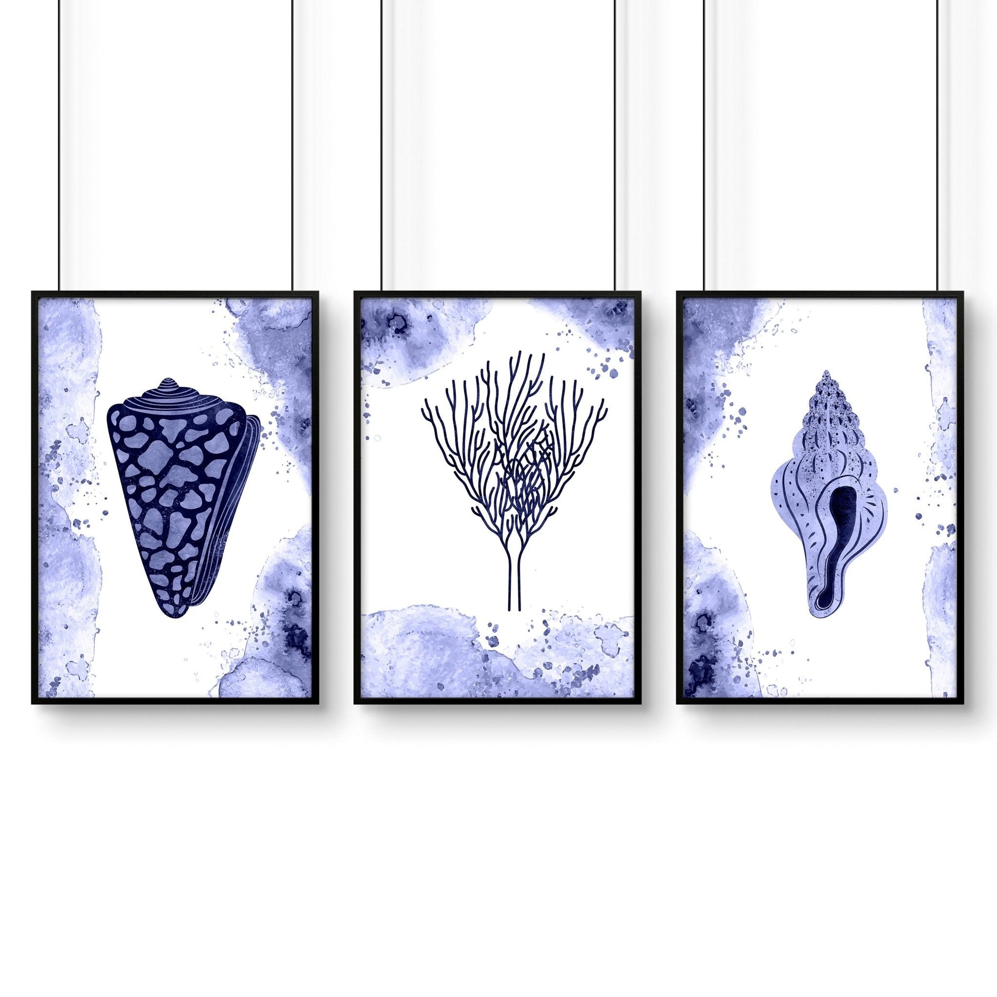 Bathroom decor blue | set of 3 wall art prints