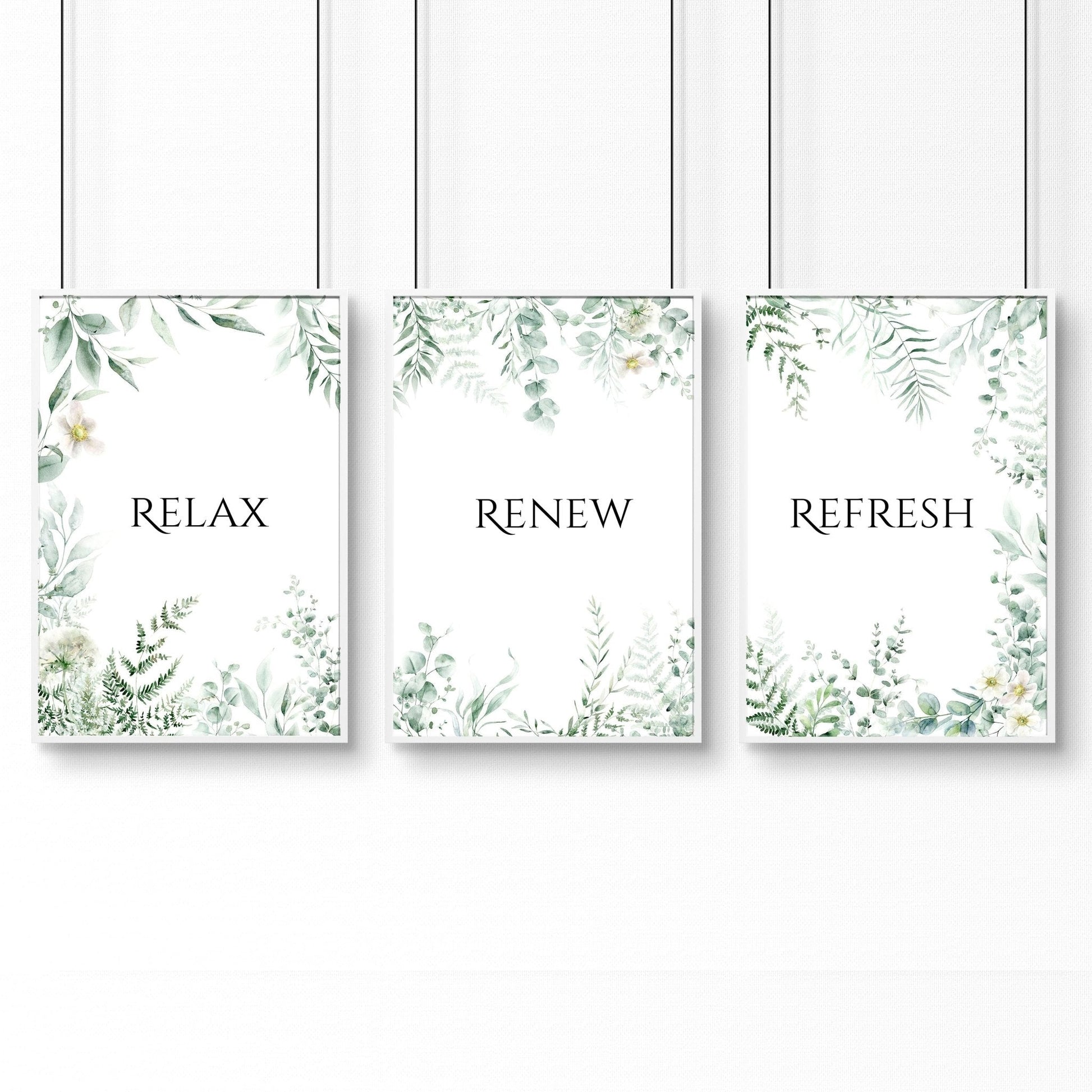 Bathroom Decor Green | Set of 3 wall art prints