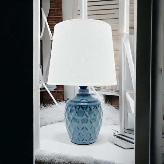 40CM BLUE CERAMIC  LAMP AND SHADE