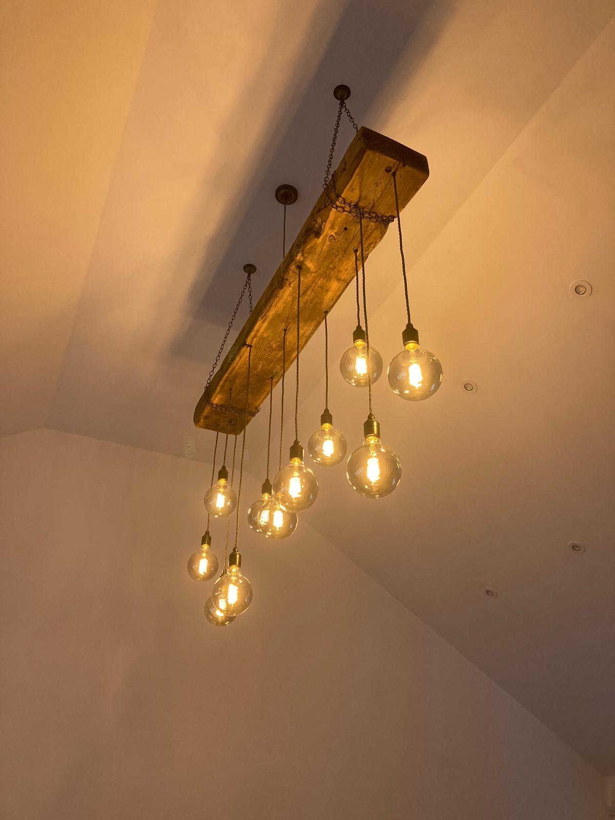 Chunky Wooden Beam Chandelier XXL Long Drop
