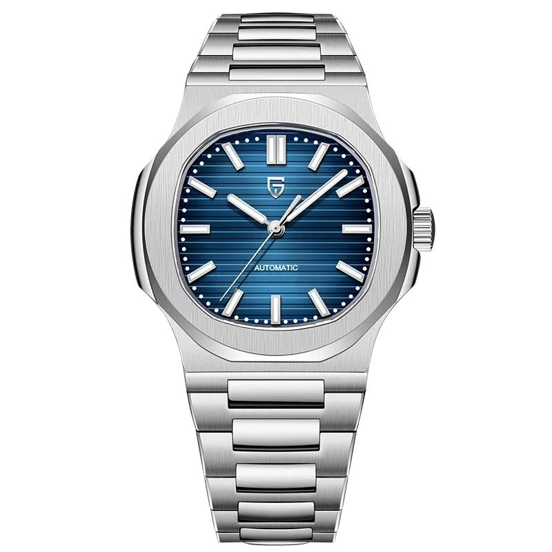 Men's Stainless Steel Automatic Mechanical Waterproof Barrel-shaped Wristwatch
