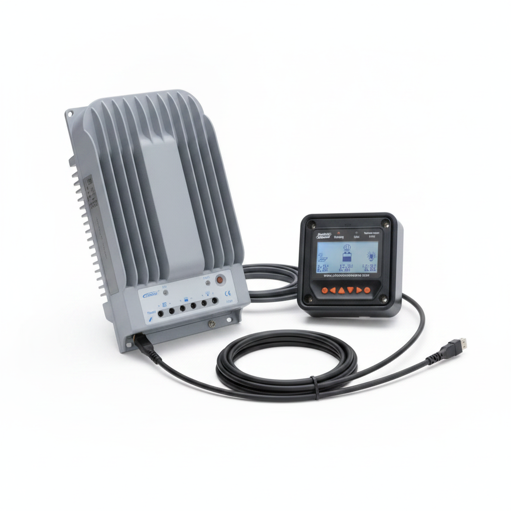 High efficiency 30A MPPT solar charge controller with LCD display and 5m cable for solar panels up to 390W (12V) / 780W (24V) up to 150V