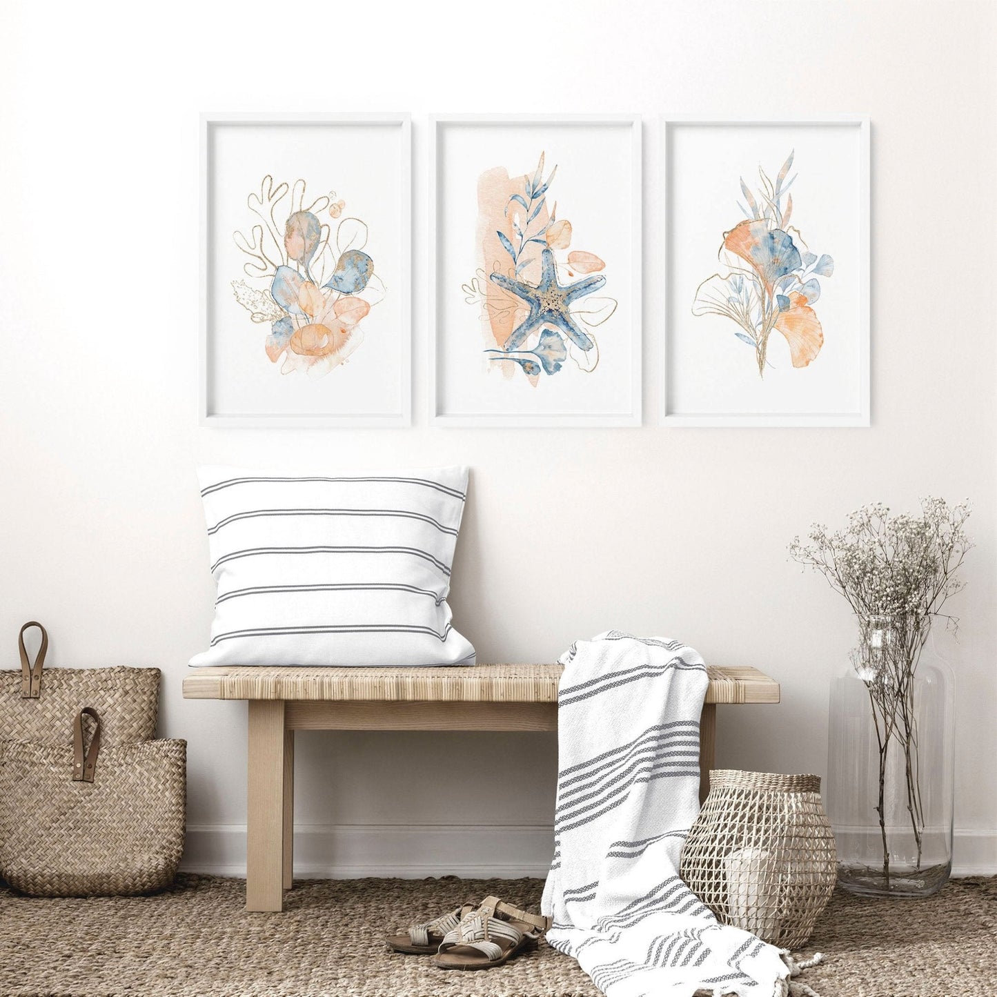 Beach theme decor wall art | Set of 3 wall art prints