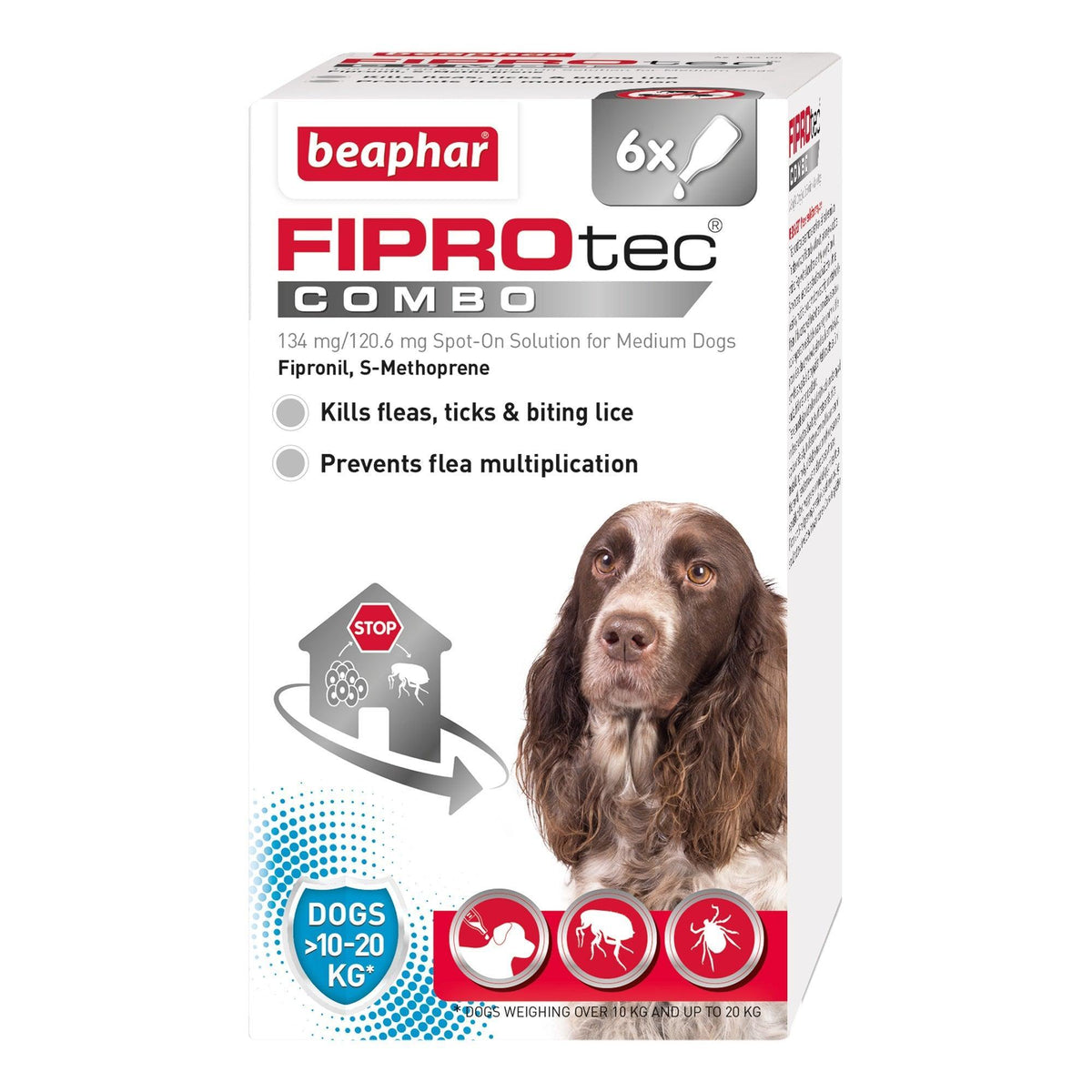 Beaphar FIPROtec COMBO Flea and Tick Spot On for Medium Dogs 6 pipettes - Case of 4