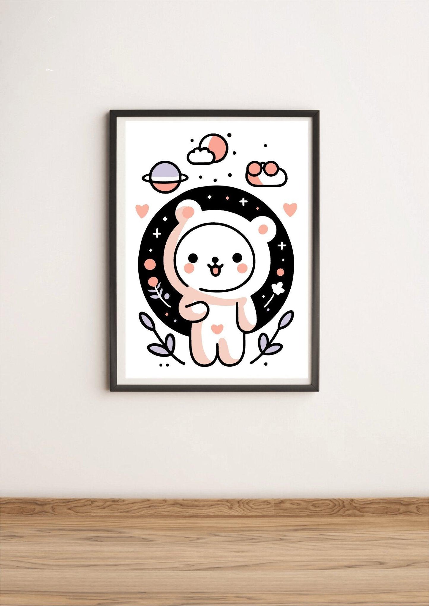 Bear Bliss – Minimalist White Bear Art Print