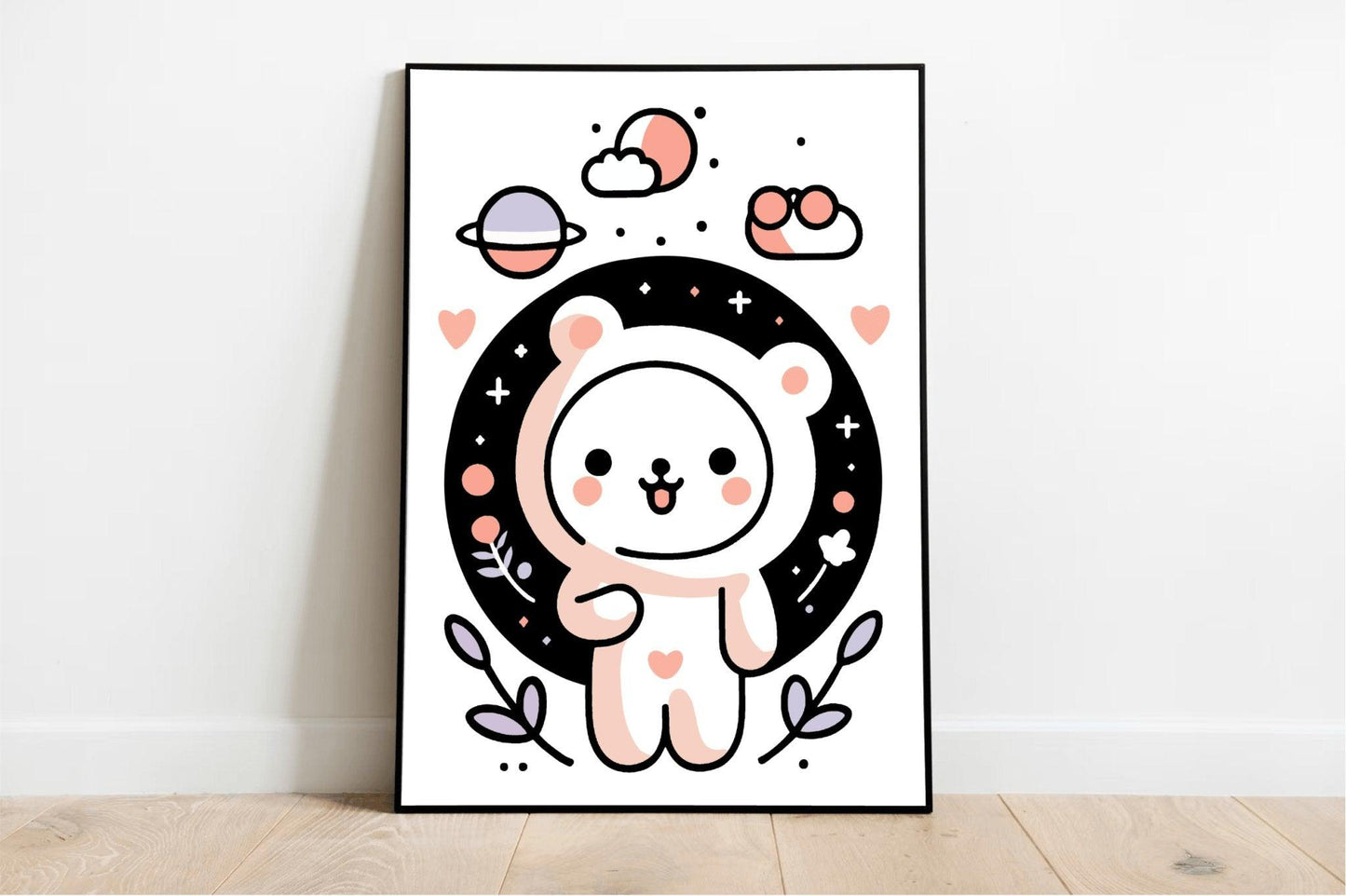 Bear Bliss – Minimalist White Bear Art Print