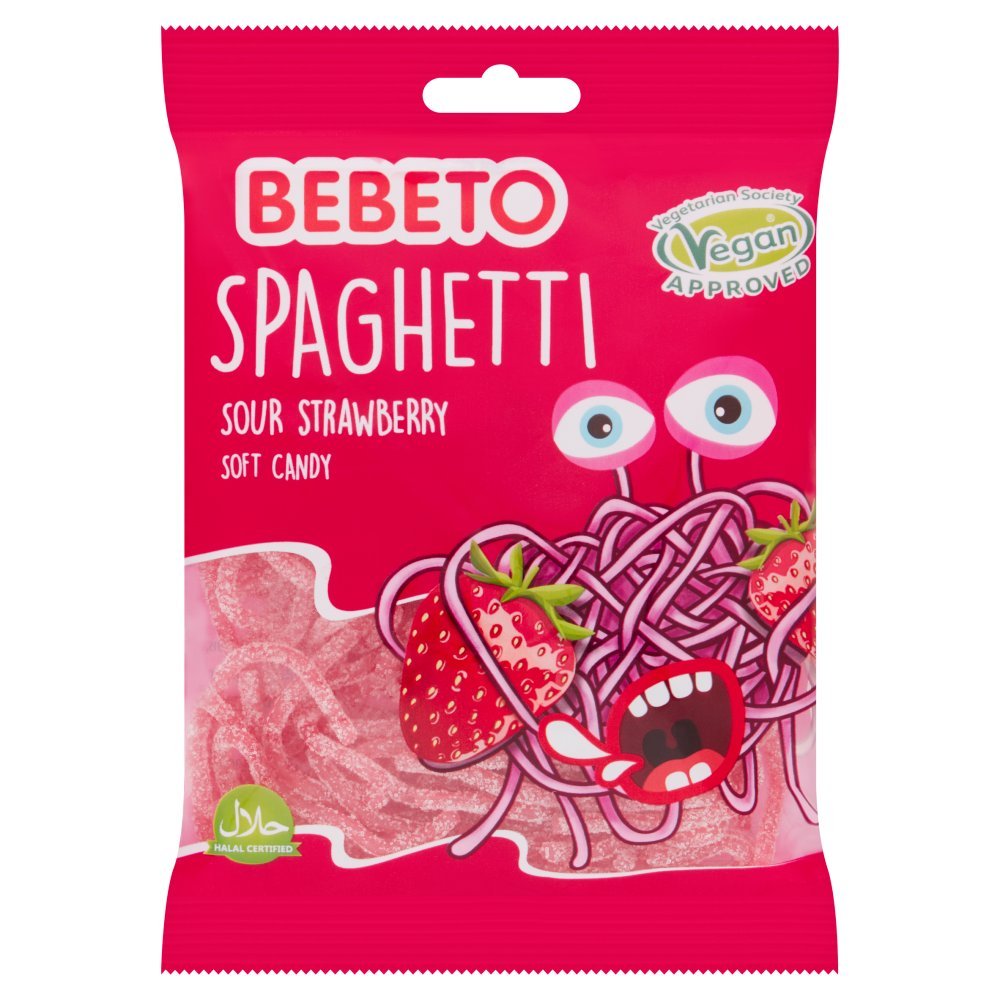 Bebeto Spaghetti Sour Strawberry Soft Candy 70g (Case of 20)