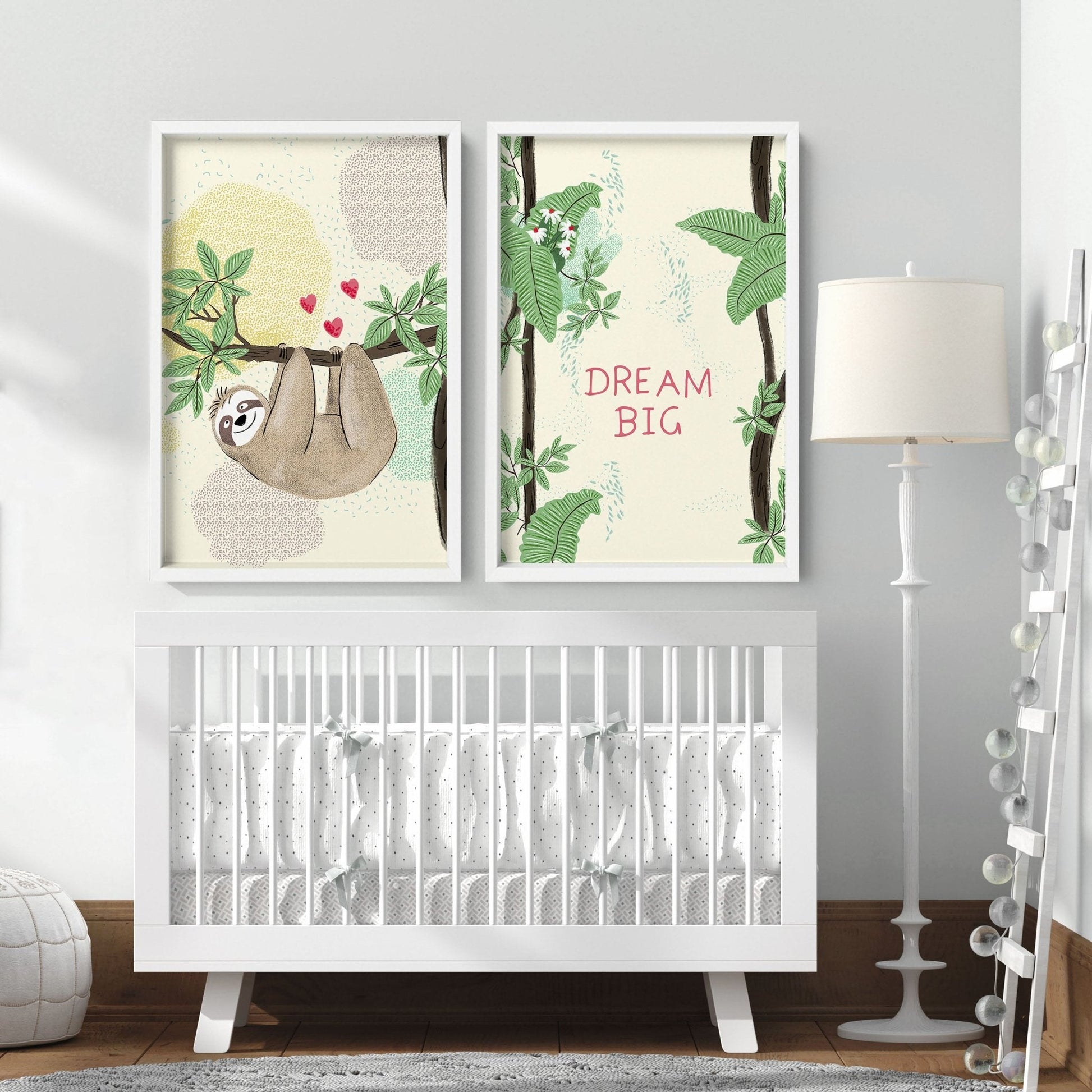 Bedroom jungle wall art for nursery | set of 2 Sloths art prints