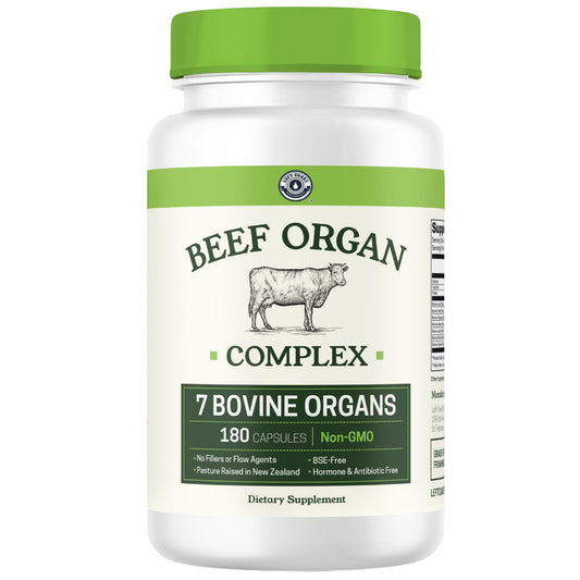 Beef Organ Supplement Grass Fed - 7-Organ NZ Complex | 180ct | Non-GMO