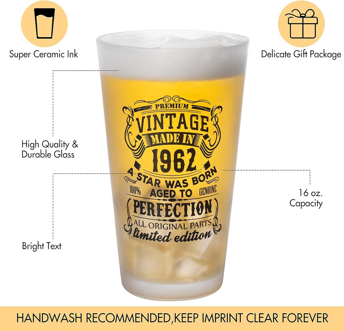 Beer Glass Set 2pcs Vintage 1962 1992 480ml 16oz Premium Pint Glasses