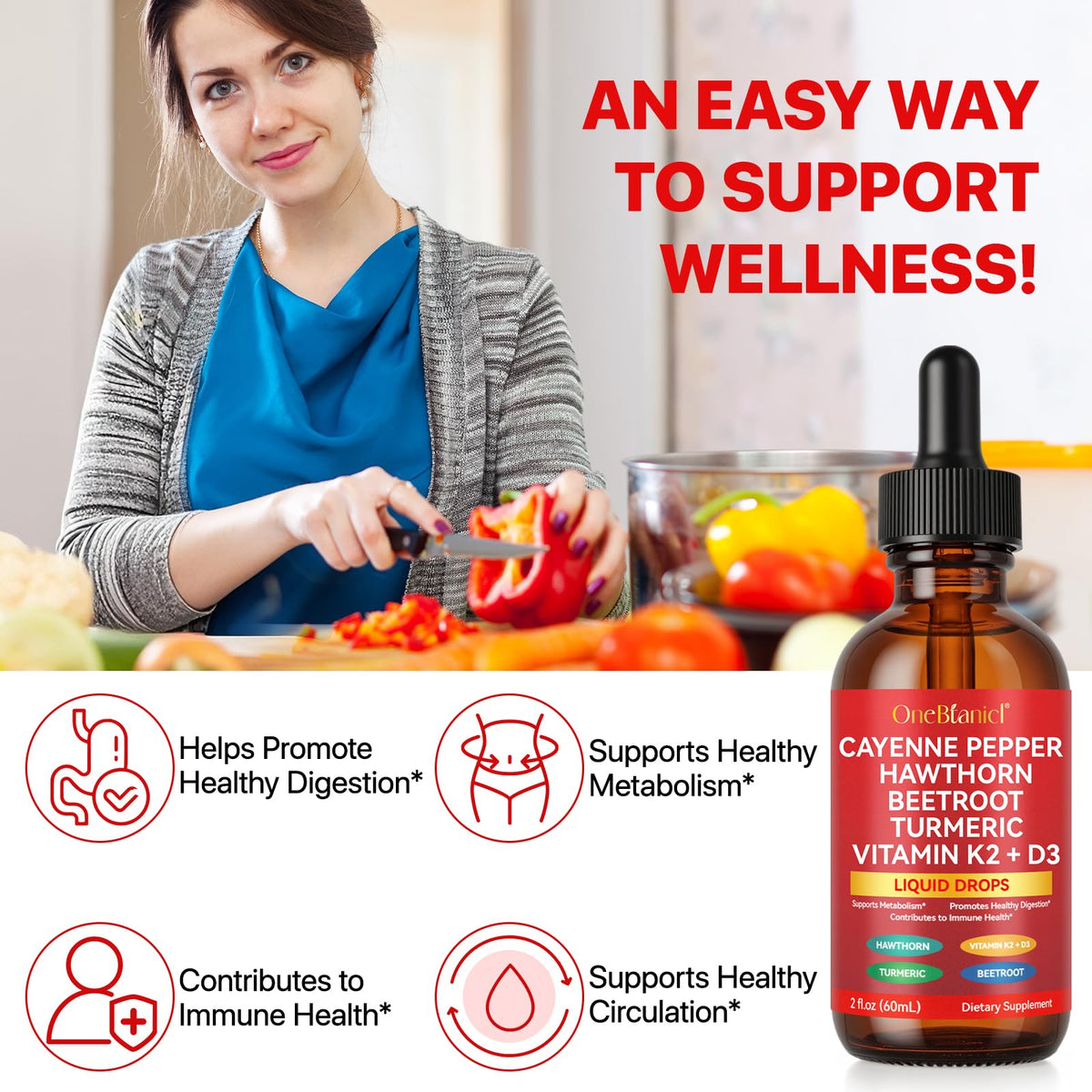 Cayenne Pepper Drops with Hawthorn, Beet Root, Turmeric, Vitamin K2 & D3 – 2 Pack (Liquid Supplement)