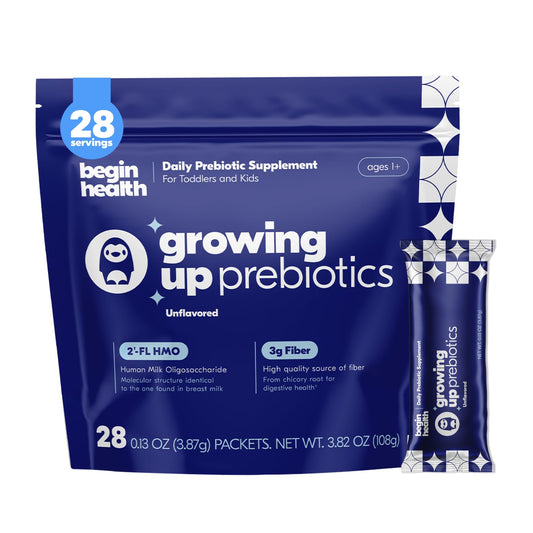 Begin Health Growing Up Prebiotics for Kids – 28-Pack Unflavored Prebiotic Powder