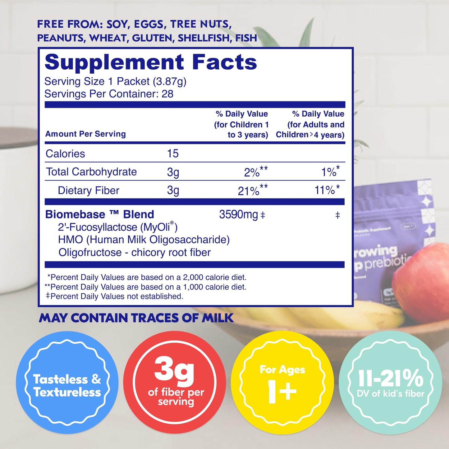 Begin Health Growing Up Prebiotics for Kids – 28-Pack Unflavored Prebiotic Powder