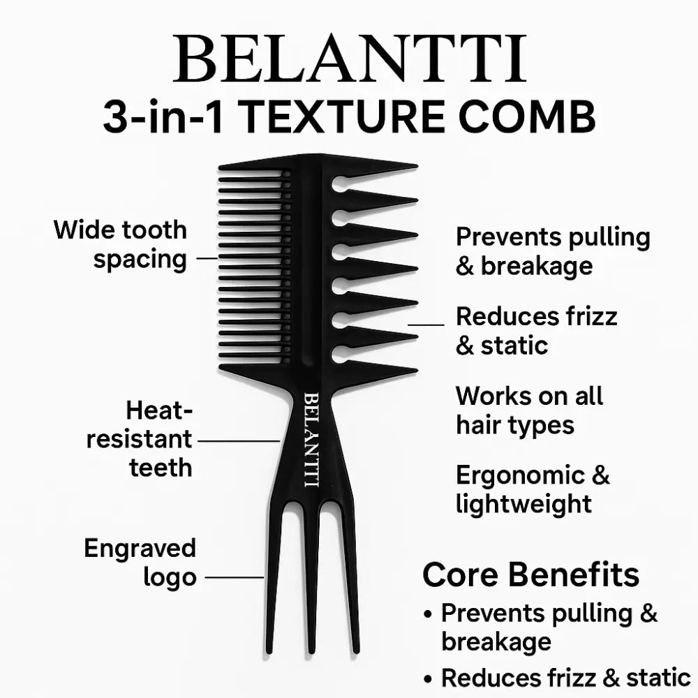 Belantti 3-in-1 Wide Tooth Detangling Comb for Curly Hair