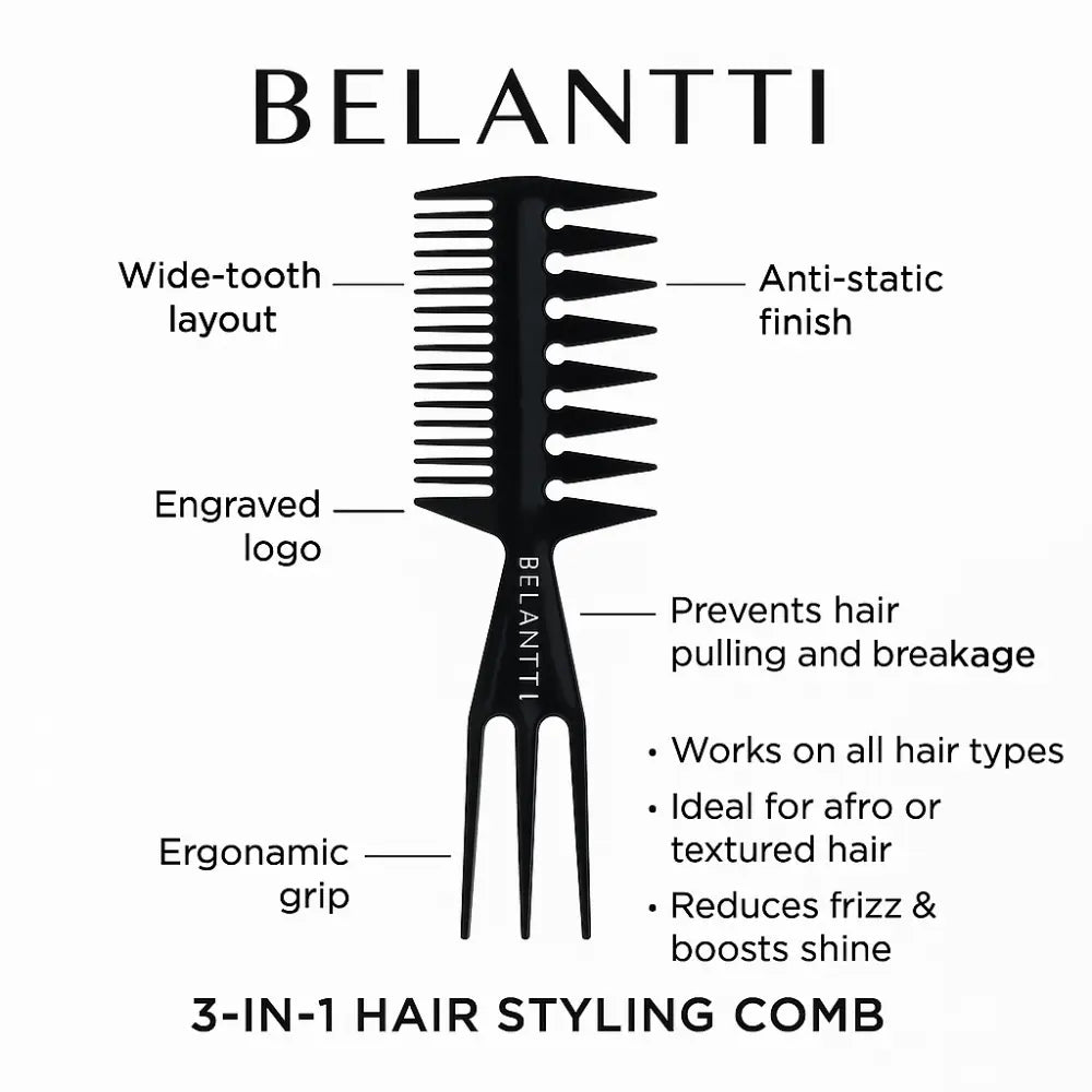 Belantti 3-in-1 Wide Tooth Detangling Comb for Curly Hair